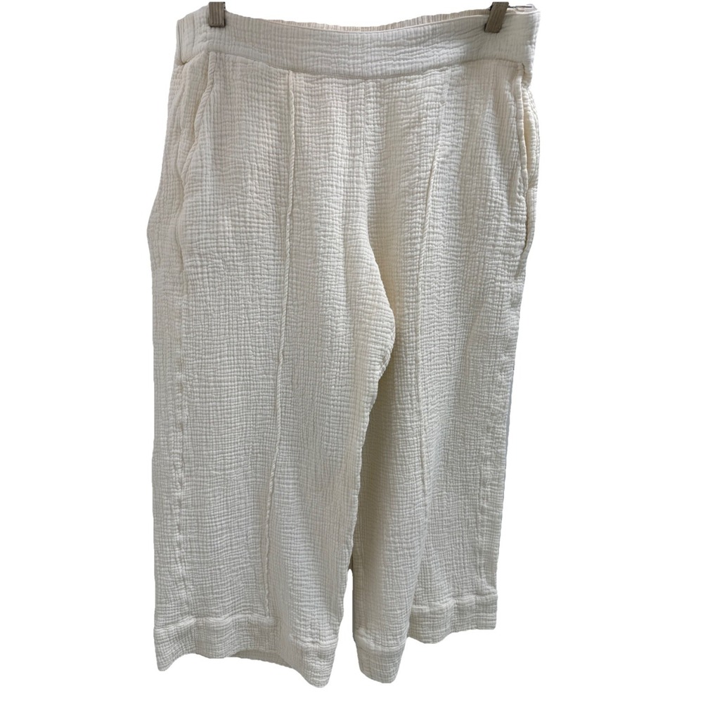 Up West 100% Cotton Wide Leg Crop Pull On Pants L Cream Beach Travel India